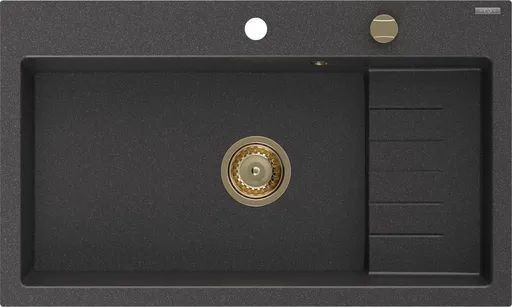 MEXEN/S MEXEN/S - Omar granitový drez 800 x 480 mm, čierna kropenatá, zlatý sifón 6520801005-76-G