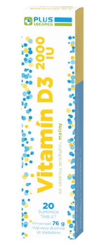 PLUS LEKÁREŇ Vitamín D3 2000 IU šumivé tablety s príchuťou maliny 20tbl