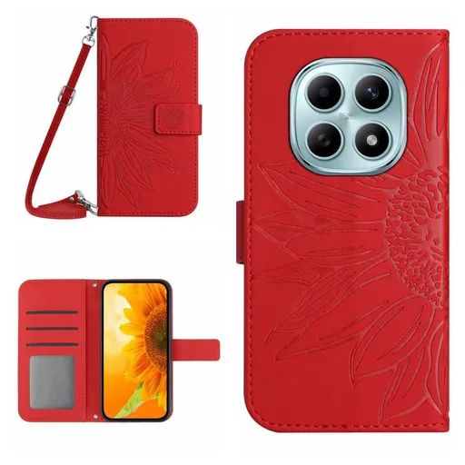 ART SUNFLOWER Peňaženkový obal so šnúrkou pre Xiaomi Redmi Note 15 Pro červený