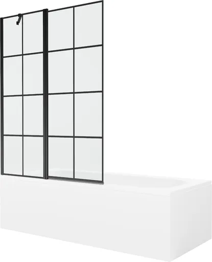 MEXEN/S - Vega obdĺžniková vaňa 180 x 80 cm s panelom + vaňová zástena 120, čierna vzor 550118080X9412117077