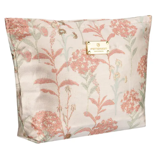 Cestovná kozmetická taštička z ružovo-béžového materiálu s kvetinovým motívom