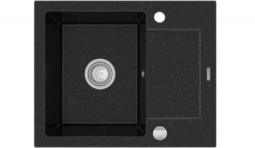 MEXEN MEXEN - Enzo granitový drez 1-misa drez s vypúšťaním krátky odkvapkávač 576x465 mm, čierna / kovové zlato 6506571005-75