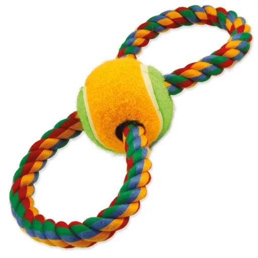 Hračka Dog Fantasy preťahovadlo osmička farebná bavlnená s tenisákom 25cm