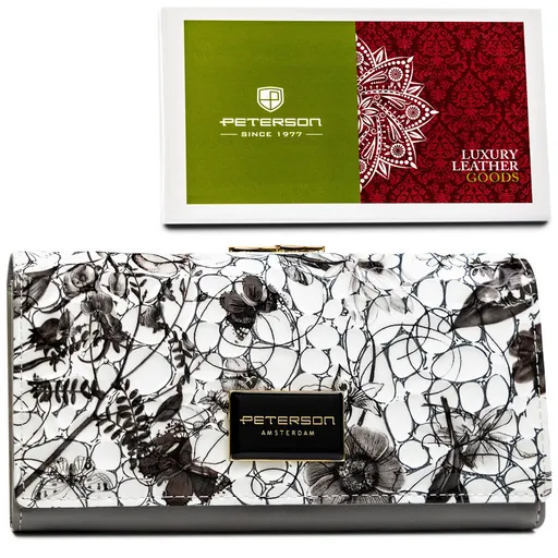 Veľká, ležatá dámska peňaženka z prírodnej kože so zapínaním na patentku - Peterson