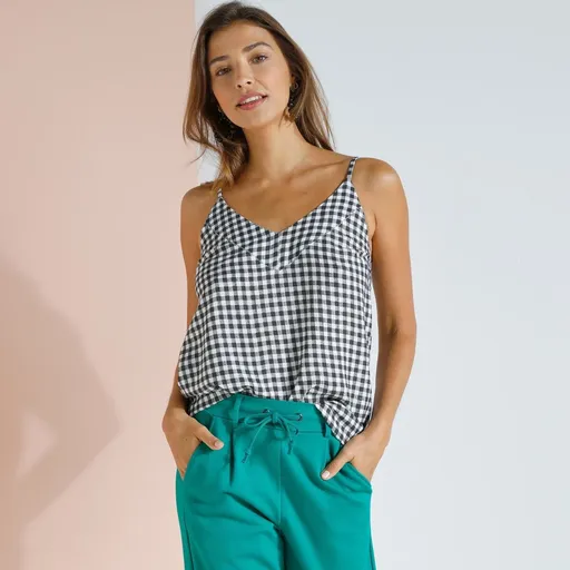 Kockovaný top s výstrihom do V z eco-friendly viskózy