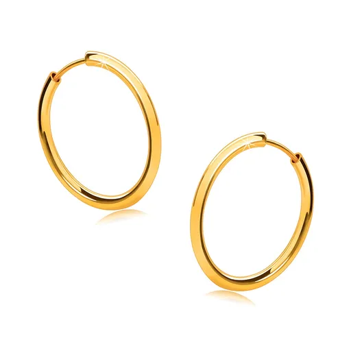 Zlaté okrúhle náušnice v 14K zlate - tenké zaoblené ramená, lesklý povrch, 16 mm