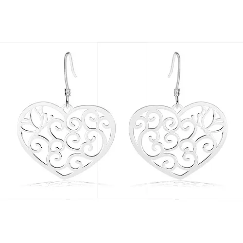Strieborné náušnice 925, srdce zdobené filigránom, obrys motýľa, špirály