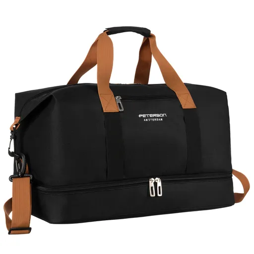 Čierna cestovná taška s vodoodolnou priehradkou a odnímateľným ramenným popruhom - Peterson