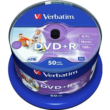 Verbatim DVD+R 16x, Printable 50 ks cakebox (43512)