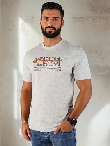 Šedé pánske tričko s potlačou Dstreet RX5436