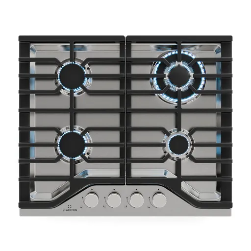 Klarstein Turbocast plynová varná doska, 304 nehrdzavejúca oceľ, 4 horáky, profesionálny liatinový držiak, horák wok