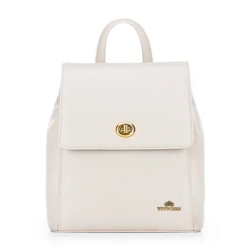 Dámsky kožený ruksak s hranatou klopou krémový 100-4E-225-0