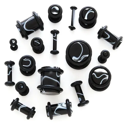 Čierny plug do ucha - biele vlnky - Hrúbka: 10 mm