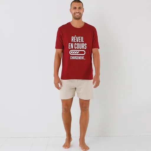 Pyžamo so šortkami, okrúhlym výstrihom a potlačou textu