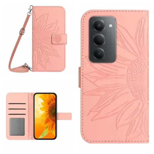 ART SUNFLOWER Peňaženkový kryt so šnúrkou pre Xiaomi Redmi 15 / Redmi 15 5G ružový