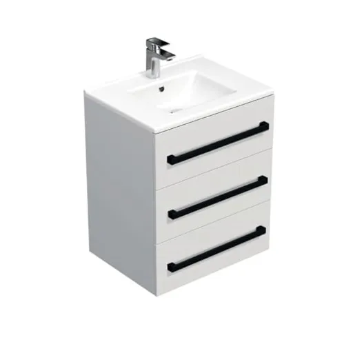 Kúpeľňová skrinka s čiernymi úchytkami a umývadlom SAT Cube Way 60x76,5x46 cm biely lesk CUBE46C603BIMOD