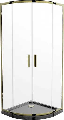 MEXEN/S - Rio sprchovací kút štvrťkruh 80x80, transparent, zlatá + čierna vanička so sifónom 863-080-080-50-00-4170G