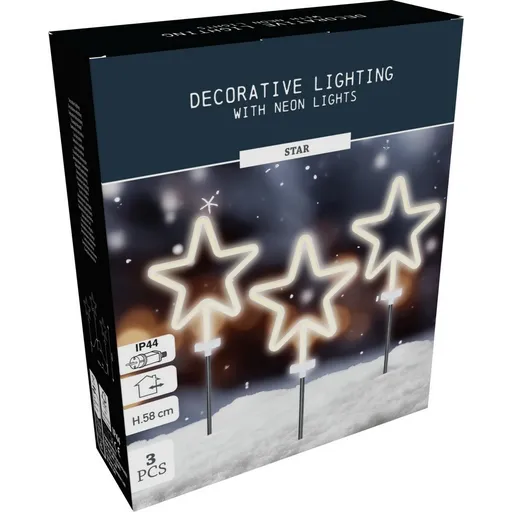 Vianočné LED vonkajšie osvetlenie Neónová hviezda, súprava 3 ks, v. 58 cm
