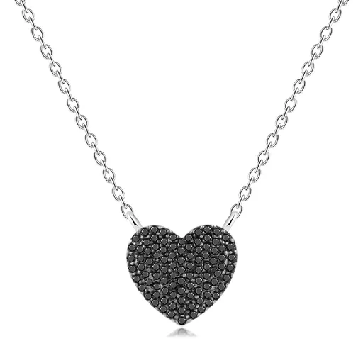Náhrdelník zo striebra 925 - vypuklé srdce s čiernymi kameňmi
