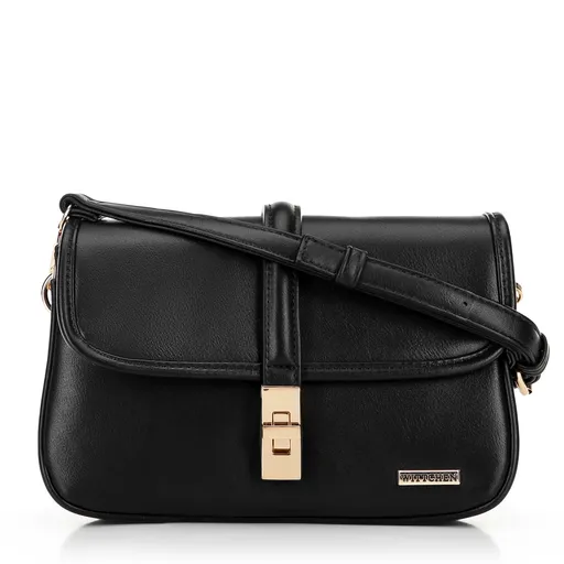 Dámska malá koženková kabelka cez rameno s prackou, čierna 100-4Y-200-1