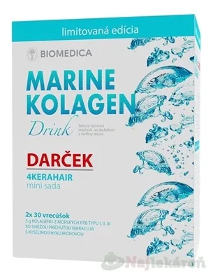 Biomedica Marine kolagen drink + Darček vrecúška 2 x 30 vreciek + darček mini sada 4Kerahair