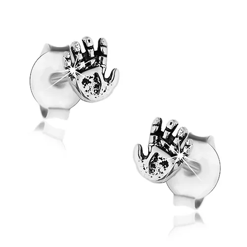 Náušnice zo striebra 925, patinovaná ruka s drobnými zárezmi, puzetky