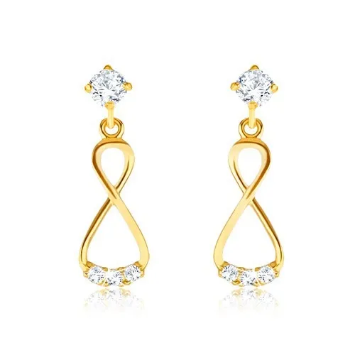 Briliantové zlaté náušnice 585 - visiaca osmička, číre diamanty