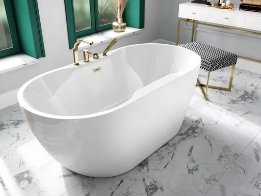 BESCO - Voľne stojaca vaňa NAVIA - Farba - Biela, Farba sifónu - Grafitová, Rozmer vane - 150 × 80 cm VANNAVIA150G