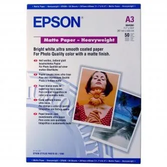 Epson Matte Paper Heavyweight S041261 C13S041261, 167 g/m2, A3, matný, silný, biely, foto papier