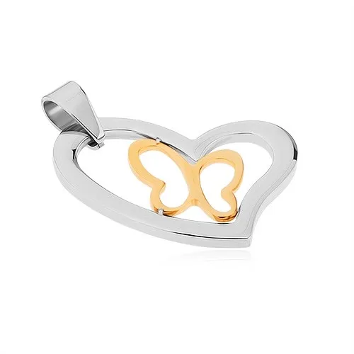 Prívesok z chirurgickej ocele, asymetrický obrys srdca, línia motýľa v zlatej farbe
