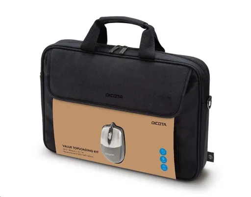 DICOTA Value Toploading Kit 14-16, Taška na notebook s priloženou optickou myšou, čierna