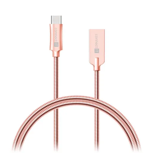 CONNECT IT Wirez Steel Knight USB-C (Type C) - USB-A, metallic rose-gold, 2,1 A, 1 m