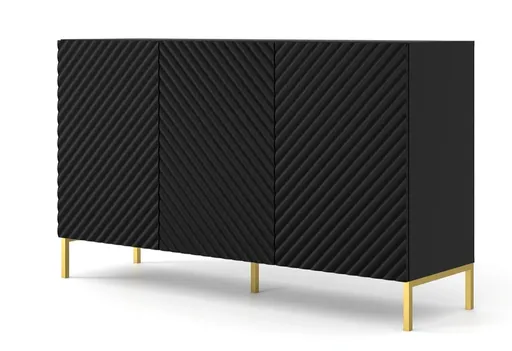 ARTBm Komoda SURF 150 | 3D Prevedenie: Čierny mat / zlaté nohy