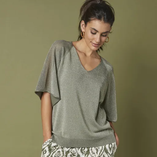 Blúzka z trblietavého úpletu s širokými rukávmi po lakte