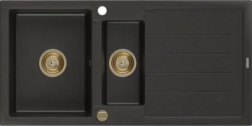 MEXEN/S MEXEN/S - Andres granitový drez s odkvapkávačom 1000 x 500 mm čierna/zlatá metalik, zlatý sifón 6515101510-75-G