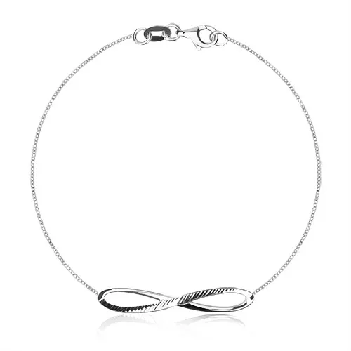 Lesklý náramok zo striebra 925 - symbol nekonečna so zárezmi, hranatá retiazka