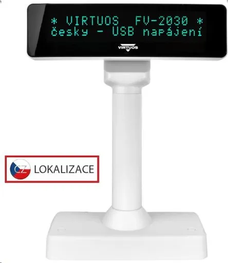 Virtuos VFD zákaznícky displej Virtuos FV-2030B 2x20 9mm, USB, biely