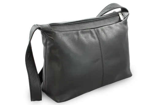 Čierna kožená dvojzipsová kabelka so širokým popruhom 212-4003-60