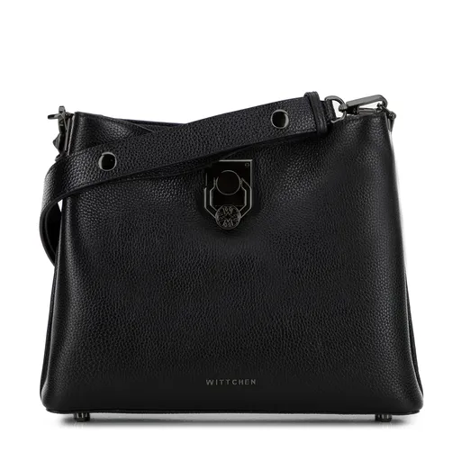 Dámska ramenná kožená kabelka s prackou čierno-grafitová 100-4E-605-G1