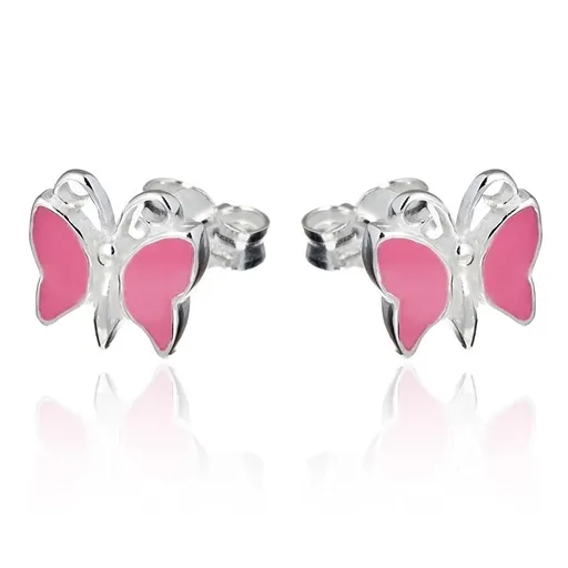 Strieborné puzetové náušnice 925 - ružový motýlik
