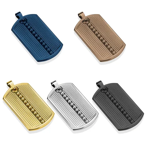 Prívesok z ocele 316L, podlhovastá známka, zárezy, guličky, rôzne farby - Farba: Strieborná