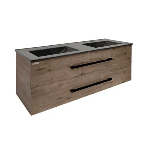 Kúpeľňová skrinka s čiernou úchytkou a umývadlom SAT Cube Way 120x53x46 cm dub Wellington mat CUBE46C1202DWMODC