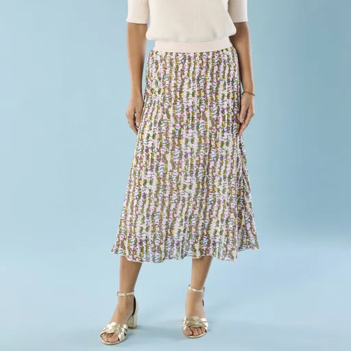 Dlhá rozšírená sukňa s potlačou pre nižšiu postavu