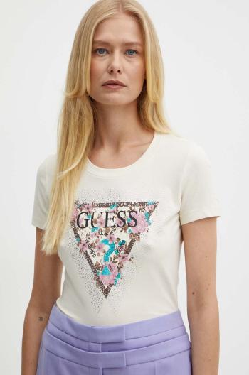 Tričko Guess CHERRY FLOWER dámske, béžová farba, W4YI26 J1314