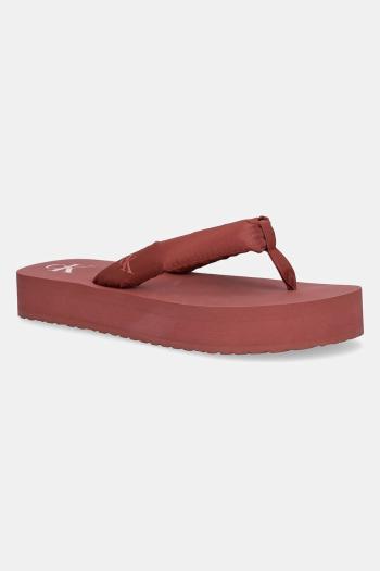 Šľapky Calvin Klein Jeans BEACH SANDAL FLATFORM TTXR SATIN dámske, ružová farba, na platforme, YW0YW01723