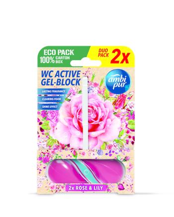 Ambipur WC Active gél-blok ruža & ľalia 2x 45 g