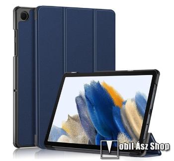 Notesz / mappa tok - SÖTÉTKÉK - oldalra nyíló flip cover, TRIFOLD asztali tartó funkciós, erősített sarkok, mágneses záródás, műanyag belső - SAMSUNG Galaxy Tab A9 Plus (SM-X216 / SM-X210 / SM-X215)