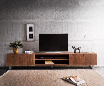 TV stolík Live Edge 300 cm akáciová hnedá 4 dvierka 2 priehradky