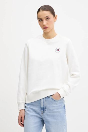 Bavlnená mikina Tommy Jeans biela farba, s potlačou, DW0DW20639