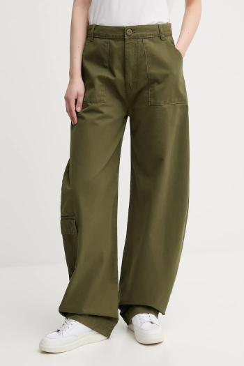 Bavlnené nohavice Alpha Industries Field Pant zelená farba, široké, vysoký pás, 148021
